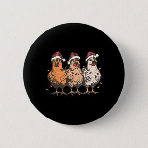 Badge Rond 5 Cm Drôle Poulet de Noël Casquette Lumières Ferme Anim