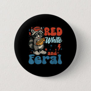 Badge Rond 5 Cm Drôle Raccoon 4 juillet Patriotique Mignonne Rouge