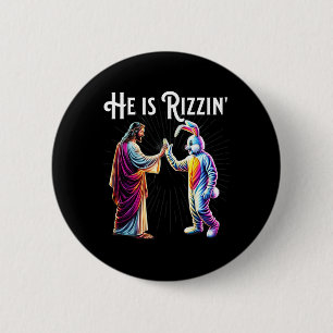 Badge Rond 5 Cm Drôle Rizz Il Est Rizzin Jésus High Five Pâques La