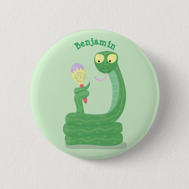Badge Rond 5 Cm Drôle serpent vert avec caricature maraca (Devant)