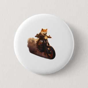 Badge Rond 5 Cm Drôle, Shiba Inu, Moto, Chien, Marionnette, Hommes