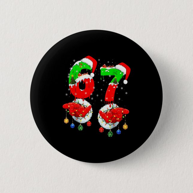 Badge Rond 5 Cm Drôle Six Sept 67 Mème 6 7 Noël Santa Main B (Devant)
