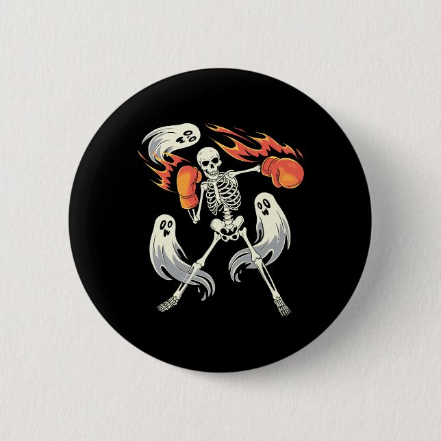 Badge Rond 5 Cm Drôle Skeleton Boxe Halloween Éffrayant Boxe (Devant)