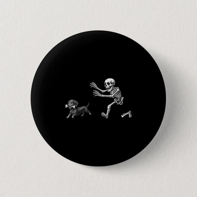 Badge Rond 5 Cm Drôle Skeleton chasse Dachshund Chien Halloween Ch (Devant)