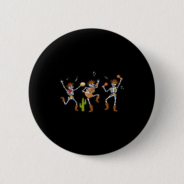 Badge Rond 5 Cm Drôle Skeleton Danser Cowboy Cowgirl Halloween (Devant)
