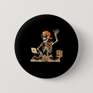 Badge Rond 5 Cm Drôle Skeleton Dj Halloween Costume Musique Amateu