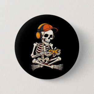 Badge Rond 5 Cm Drôle Skeleton jeu vidéo Halloween jeu Gamer B