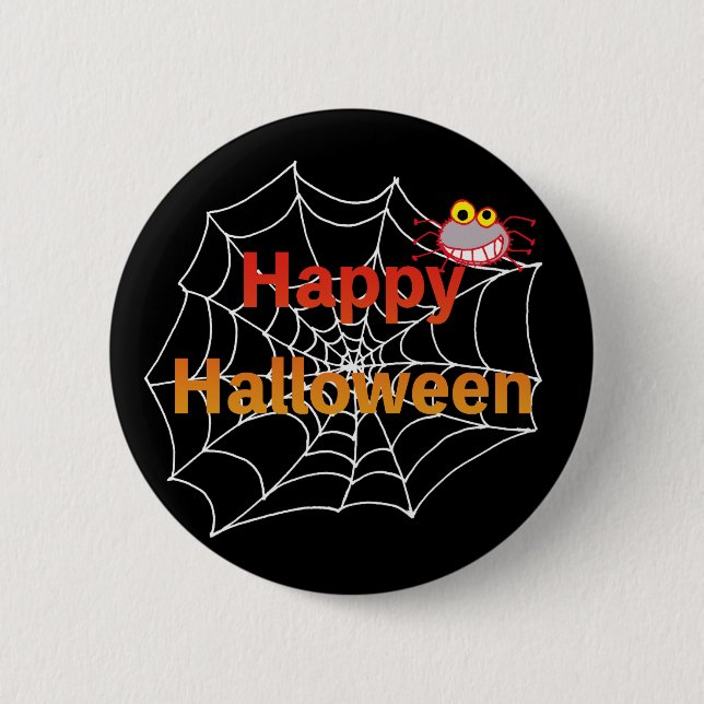Badge Rond 5 Cm Drôle Spider sur le web d'Halloween (Devant)