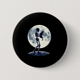 Badge Rond 5 Cm Drôle Squelette jouant avec un mignon Hallo crâne