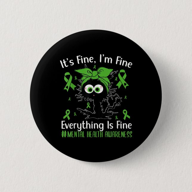 Badge Rond 5 Cm Drôle Stress Chat Hommes Femmes Mentale (Devant)