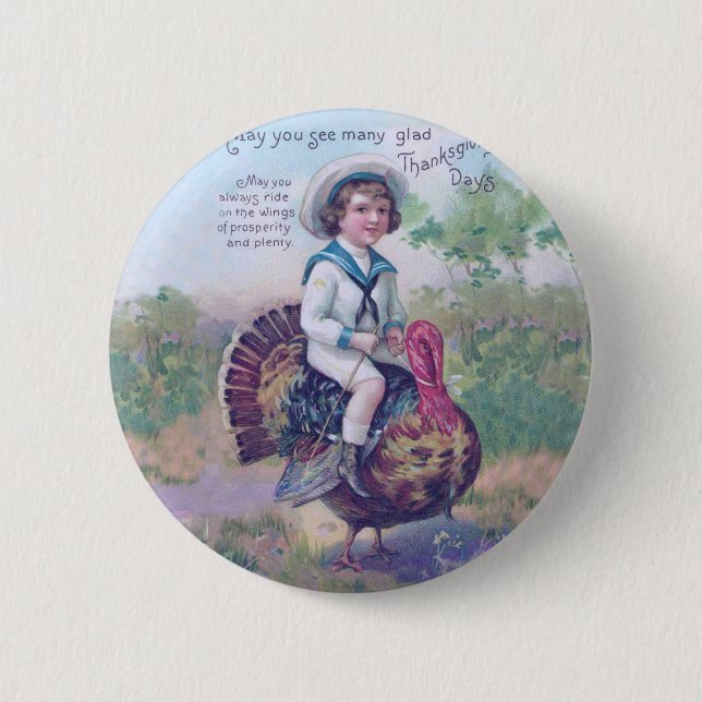 Badge Rond 5 Cm Drôle Thanksgiving Turquie (Devant)