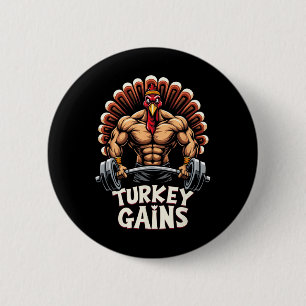 Badge Rond 5 Cm Drôle Thanksgiving Turquie gagne Motivation Gym Wo