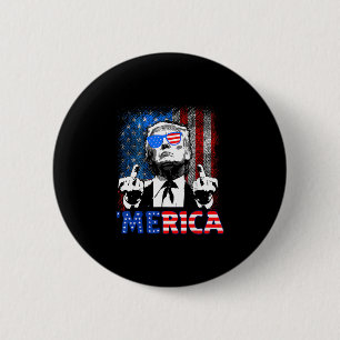 Badge Rond 5 Cm Drôle Trump 4 Juillet Merica Drapeau Américain Lun