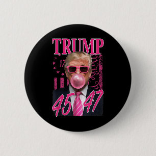 Badge Rond 5 Cm Drôle Trump Bubble Gum 1776 Drapeau rose