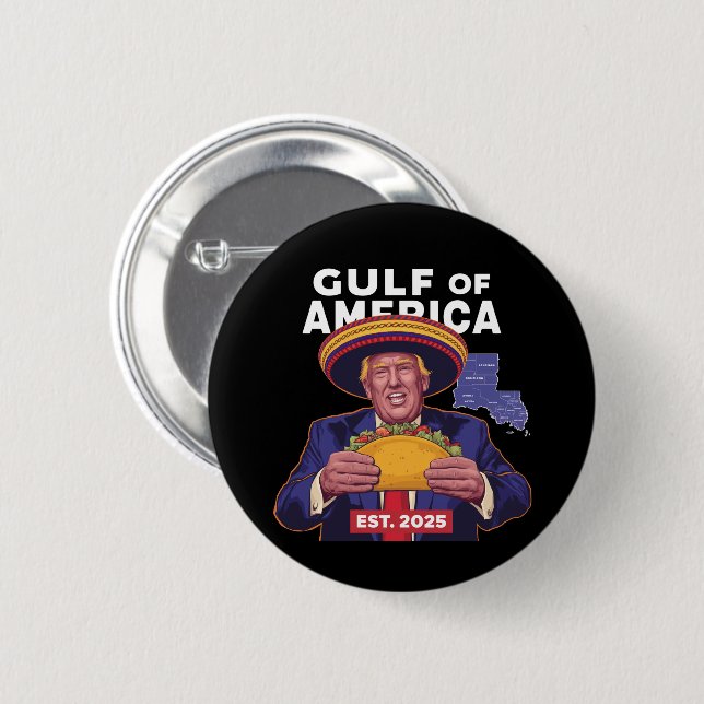 Badge Rond 5 Cm Drôle Trump Golfe De Nous Amérique 2025 Trump  (Devant & derrière)
