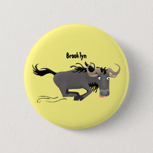 Badge Rond 5 Cm Drôle wildebeest tourner dessin animé illustration