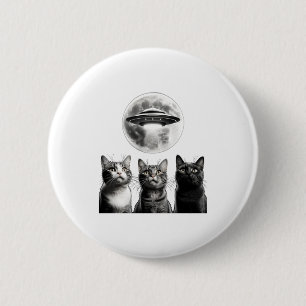 Badge Rond 5 Cm Drôles 3 Chats Effrayés Lune Ufo Alien Invasion De