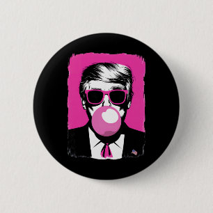 Badge Rond 5 Cm Drôles Trump Bubble Gum Rose Sungles