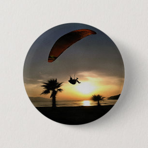 Badge Rond 5 Cm Dropzone At Dusk Adventure Paraglider Art