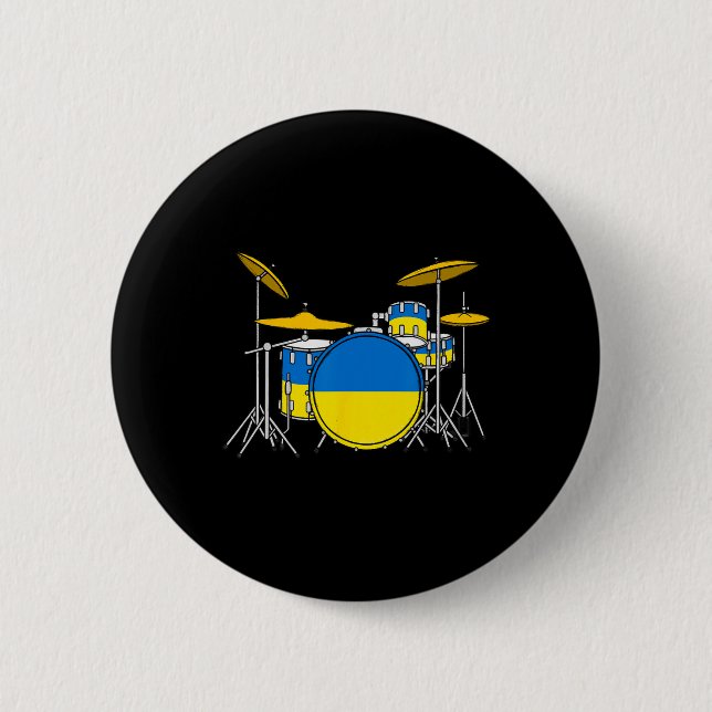 Badge Rond 5 Cm Drum Kit Ukrainian Flag Ukraine Drummer Musician  (Devant)