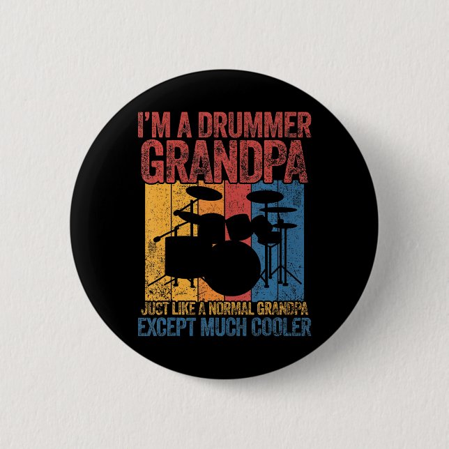Badge Rond 5 Cm Drummer Grandpa Drumming Grand-père Fête des pères (Devant)
