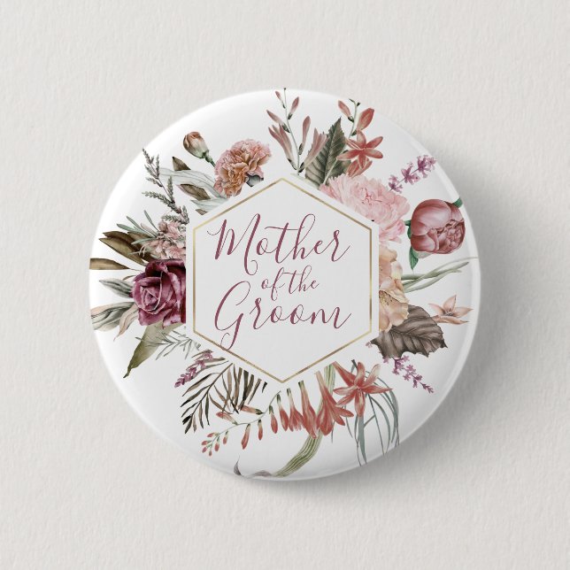Badge Rond 5 Cm Dusty Rose Mère du bouton Groom (Devant)