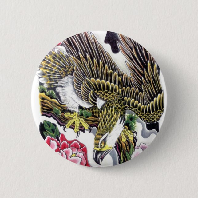 Badge Rond 5 Cm Eagle & Chrysanthemum tatouage design (Devant)