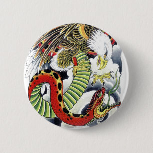 Badge Rond 5 Cm Eagle et serpent japonais Tattoo Design