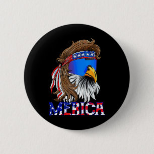 Badge Rond 5 Cm Eagle Mullet Lunettes Merica 4 Juillet États-Unis