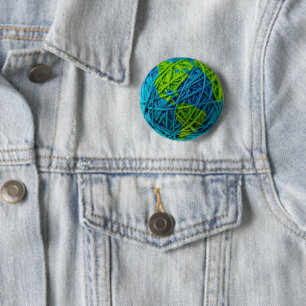 Badge Rond 5 Cm Earth Day Global Knit Crochet Hobby Ball of Yarn