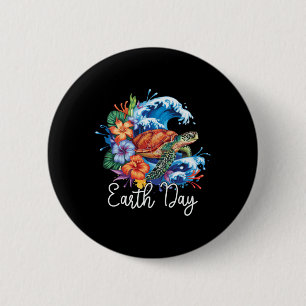 Badge Rond 5 Cm Earth Sea Turtle Art Jour des terres 2025 Restaure