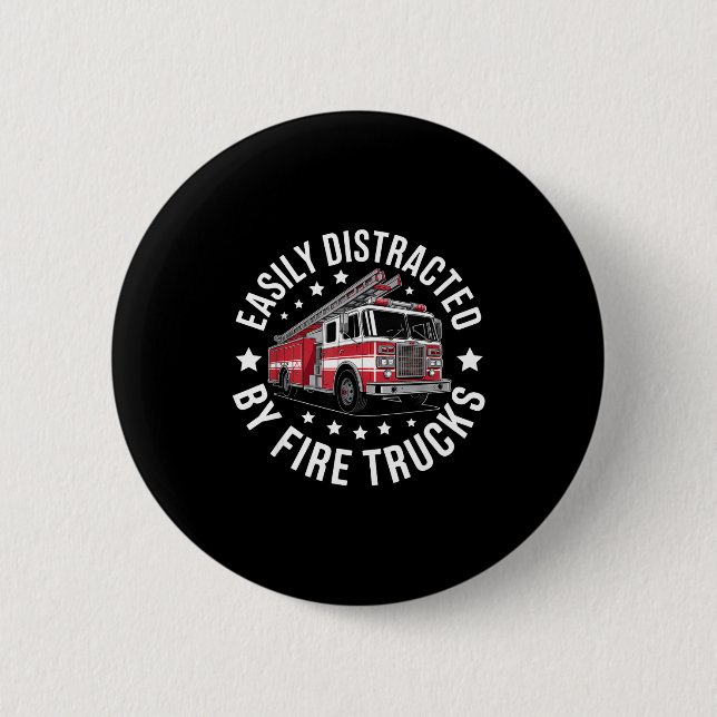 Badge Rond 5 Cm Easily Distracted By Fire Trucks Design  (Devant)