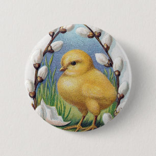 Badge Rond 5 Cm Easter Greetings Yellow Chick