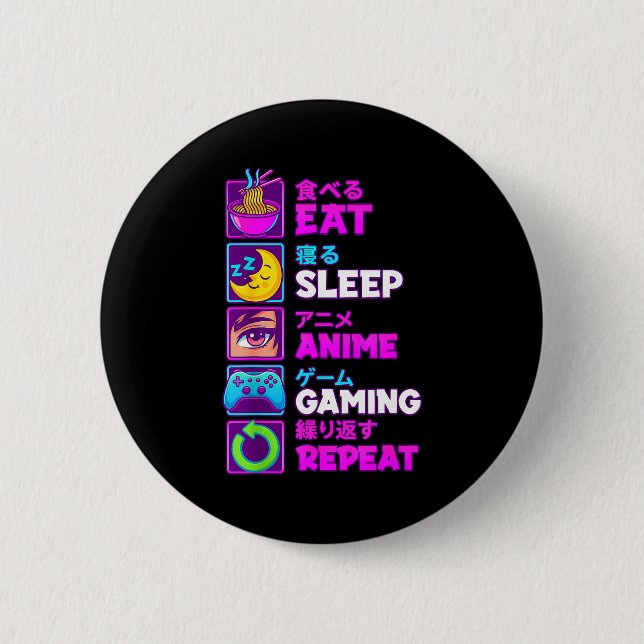 Badge Rond 5 Cm Eat Sleep Anime Gaming Repeat Kawaii Otaku Anime M (Devant)