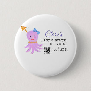 Badge Rond 5 Cm Eau bleu violet octopus baby shower mer ani