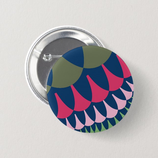 Badge Rond 5 Cm Écailles vert forêt et rose (Devant & derrière)