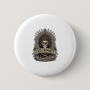 Badge Rond 5 Cm Échec et mat Roi Crâne Échecs Vintage