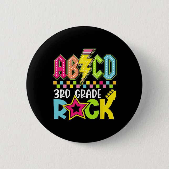 Badge Rond 5 Cm Éclair drôle de retour à l'école 3e année Rock (Devant)
