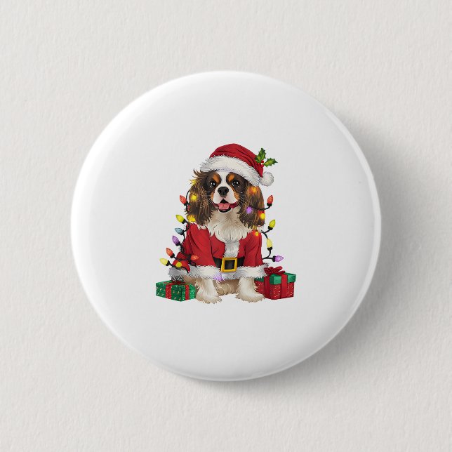 Badge Rond 5 Cm Éclairage de Noël Cavalier roi Charles Spaniel Chi (Devant)