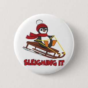Badge Rond 5 Cm Éclairage - Neige Dormant mignon Pingouin hiver