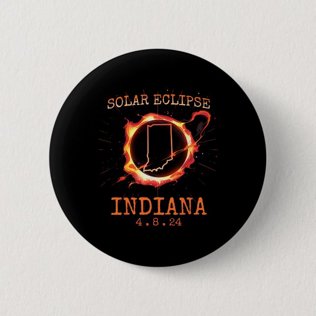 Badge Rond 5 Cm Eclipse 2024 Indiana State Totality Usa Path Souve (Devant)