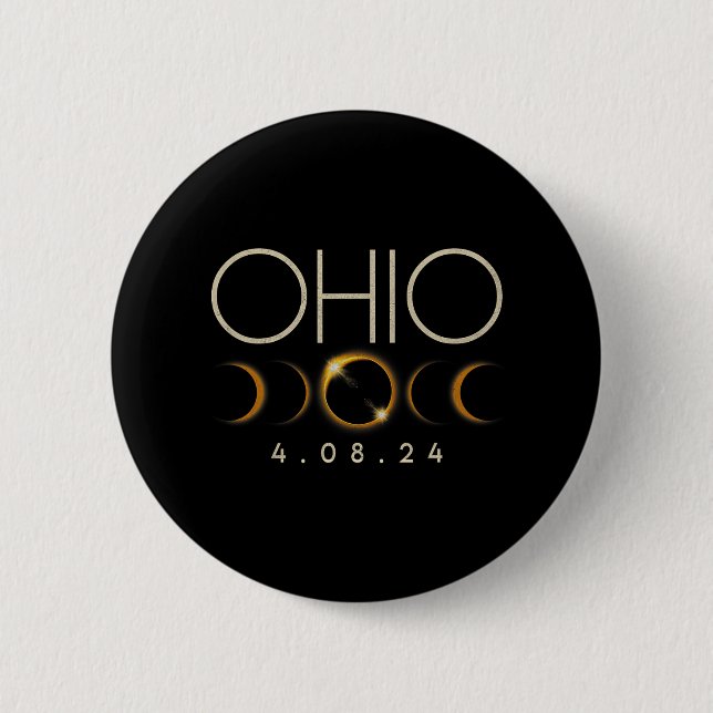 Badge Rond 5 Cm Éclipse solaire 2024 État Ohio Total Éclipse solai (Devant)