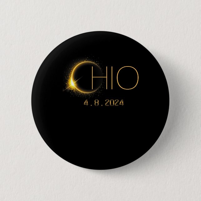 Badge Rond 5 Cm Éclipse solaire 2024 Total Éclipse solaire État Oh (Devant)