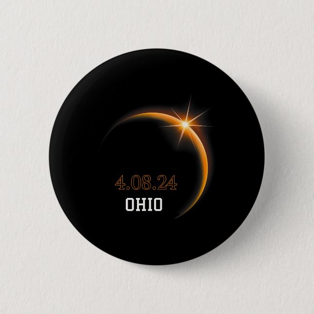 Badge Rond 5 Cm Éclipse solaire 2024 Totalité Ohio Printemps 4.08. (Devant)