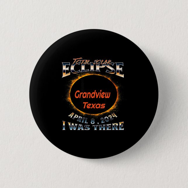Badge Rond 5 Cm Éclipse solaire à Grandview Texas (Devant)