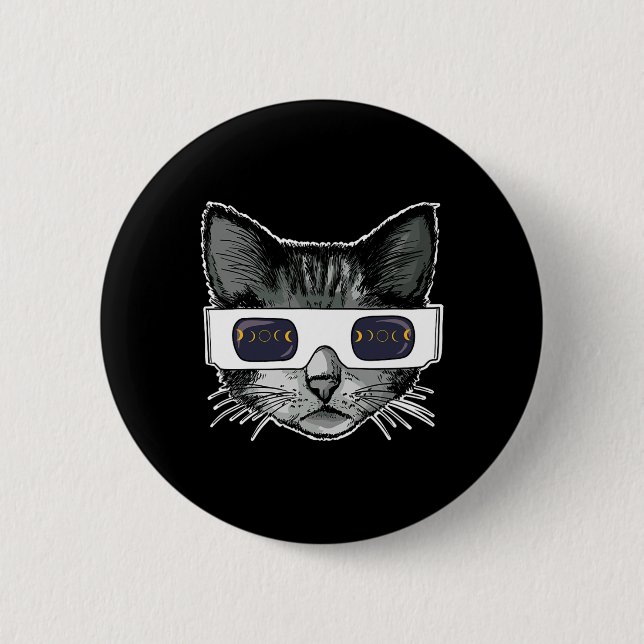 Badge Rond 5 Cm Éclipse solaire Chat portant des lunettes Éclipse  (Devant)