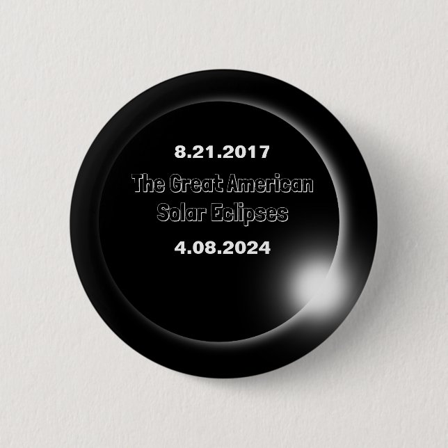 Badge Rond 5 Cm Éclipse solaire double datée 2024 & 2017 (Devant)