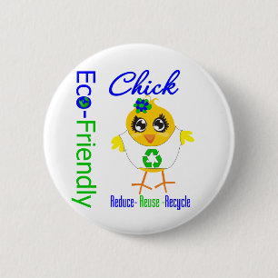 Badge Rond 5 Cm Éco-Friendly Chick Reduce Reuse Recycle
