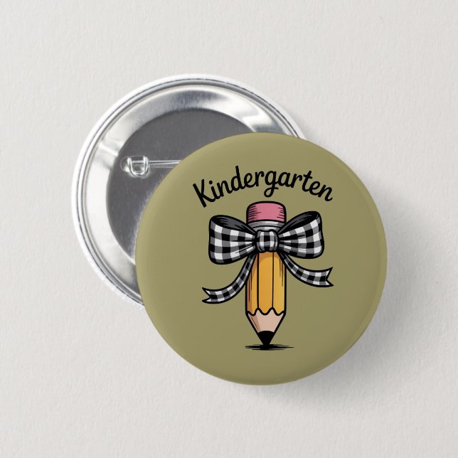 Badge Rond 5 Cm École maternelle crayon bow coquette professeur d' (Devant & derrière)