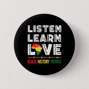 Badge Rond 5 Cm Écoutez Apprenez Amour Noirs Histoire Fiers Améric